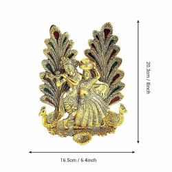 Denique Metal Radha Krishna Idol with Diya & Peacock Design – Decorative Showpiece & Gift Item